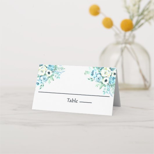 Blue White Floral Elegant Wedding Place Card Plaatskaartje (Voorkant)
