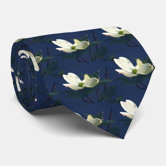 Blue White Floral Flower Designer Stropdas (Opgerold)