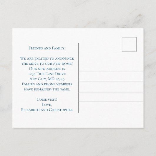 Blue White Floral Flowers Script Moving Aankondigingskaart (Achterkant)