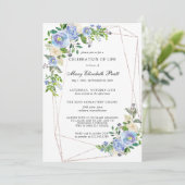 Blue White Floral Geometric Celebration of Life Kaart (Staand voorkant)