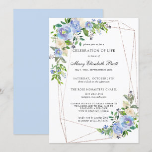 Blue White Floral Geometric Celebration of Life Kaart