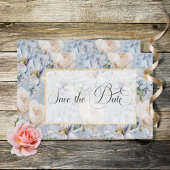 Blue & White Floral Gold Lijst Wedding Save Save The Date