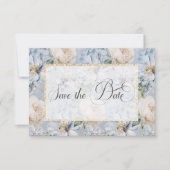 Blue & White Floral Gold Lijst Wedding Save Save The Date (Voorkant)