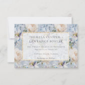 Blue & White Floral Gold Lijst Wedding Save Save The Date (Achterkant)
