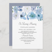 Blue White Floral in Loving Memory Service Invite Programmakaart (Voorkant / Achterkant)