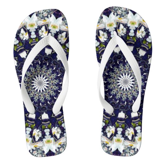 Blue White Floral Mandala Pattern Teenslippers (Voetbed)