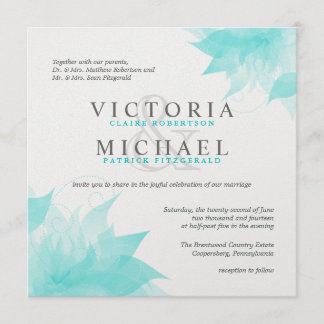 Blue White Floral Metallic Ice Wedding Invitations Kaart