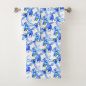  Blue White Floral Pattern Bath Towel set Bad Handdoek (Insitu)