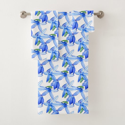  Blue White Floral Pattern Bath Towel set Bad Handdoek (Insitu)