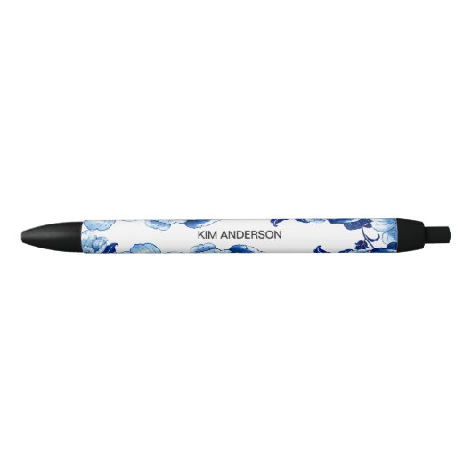 Blue White Floral Pen with Customizable Name (Voorkant)