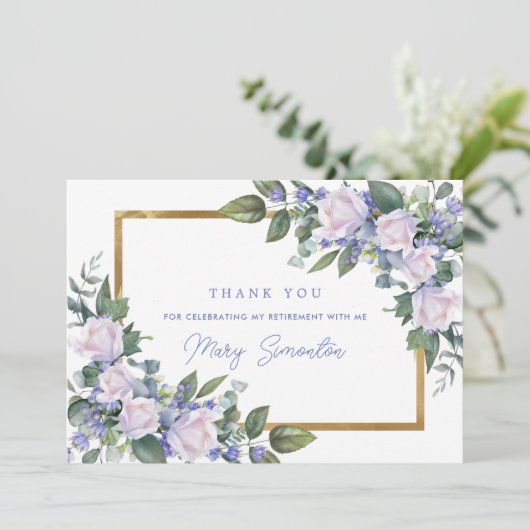 Blue White Floral Retirement Flat Bedankkaart (Staand voorkant)