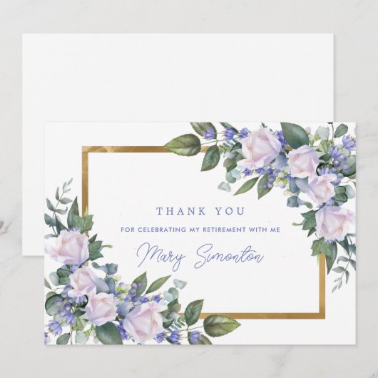 Blue White Floral Retirement Flat Bedankkaart (Voorkant / Achterkant)