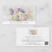 *~* Blue White Floral Rozen QR LOGO AR26  Visitekaartje (Voorkant / Achterkant)