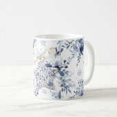 Blue White Floral Star Christmas Ornament Koffiemok (Voorkant rechts)
