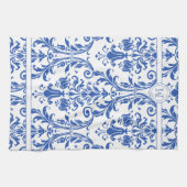 Blue White Floral Swirls Damask Monogram Theedoek (Horizontaal)