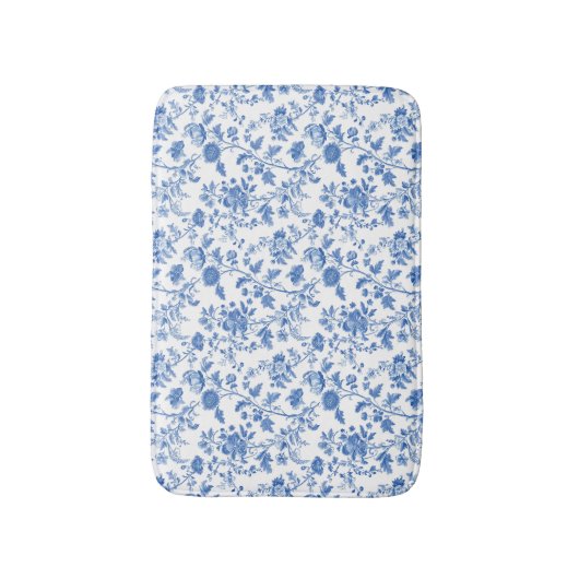 Blue White Floral Toile Pattern  Badmat (Voorkant Verticaal)
