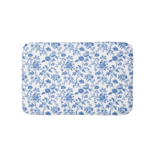Blue White Floral Toile Pattern  Badmat (Voorkant)