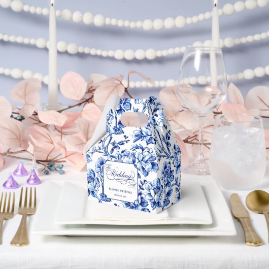 Blue & White Floral Toile with Calligraphy Wedding Bedankdoosjes (Huwelijk)