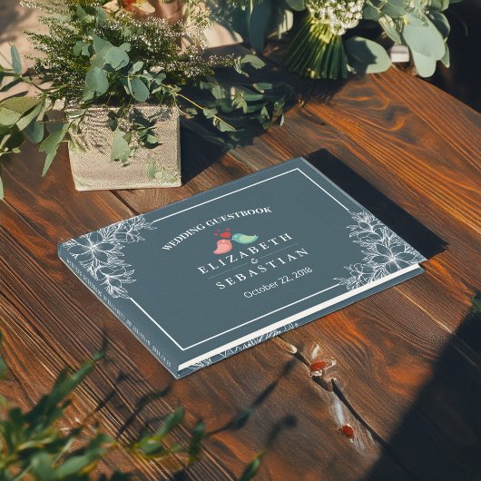 Blue White Floral Tortelduifjes Wedding Guestbook Gastenboek