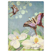 Blue White Floral Waterverf Butterfly Magnolias Klembord (Achterkant)