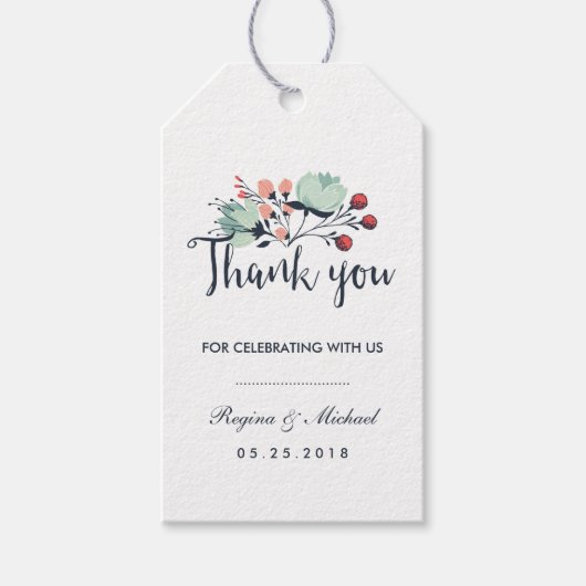 Blue White Floral Weddenschap Dank je cadeau Label Cadeaulabel (Voorkant)