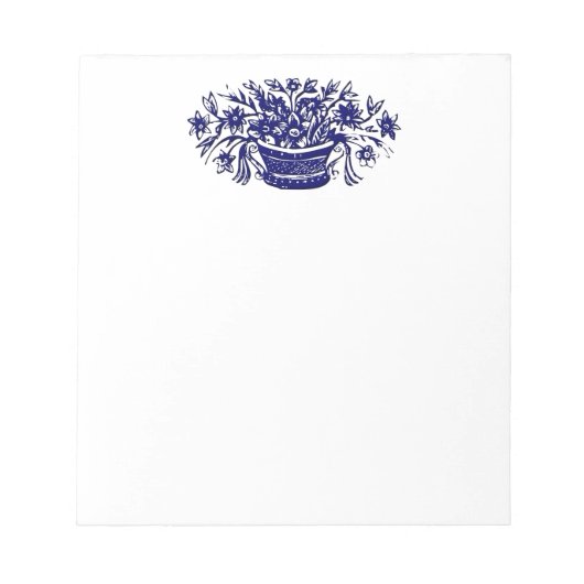 Blue White Flower Basket Notitieblok (Voorkant)