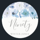 Blue White Flowers 90th Birthday Party Sticker<br><div class="desc">Blue White Flowers 90th Birthday Party Sticker Voor het collectie,  bezoek de Niche and Nest store</div>
