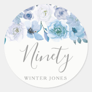 Blue White Flowers 90th Birthday Party Sticker