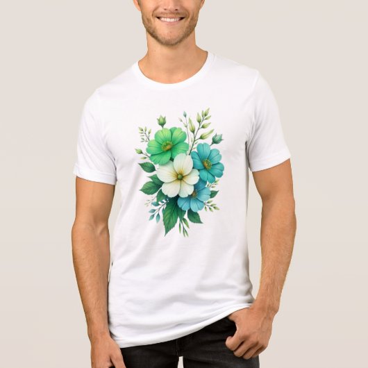 Blue White Flowers Bouquet-57453 Tri-Blend Shirt (Voorkant)