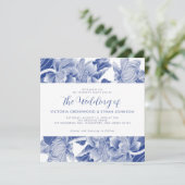 Blue White Flowers Chinoiserie Chic Square Wedding Kaart (Staand voorkant)