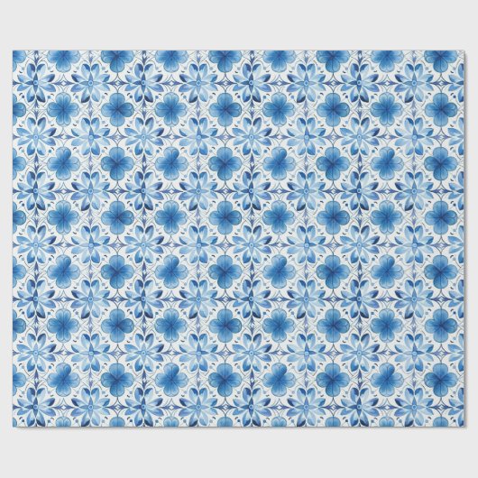 Blue White Flowers Vrijgezellenfeest Cadeaupapier (Vlak)