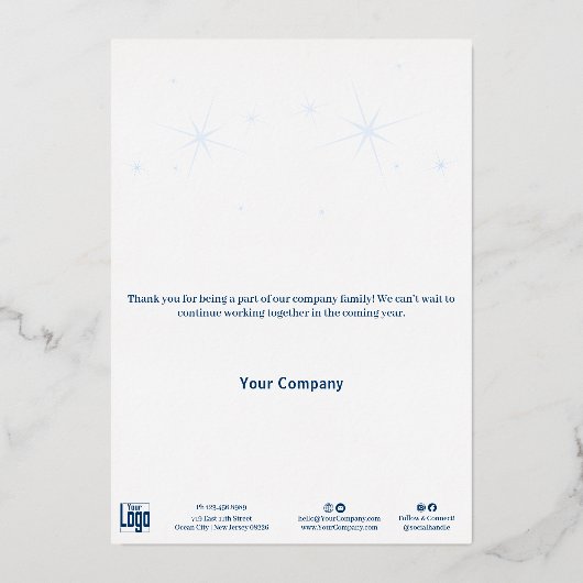 Blue & White Folie Accents Zakelijke vakantie Kaar Folie Uitnodiging (Achterkant)