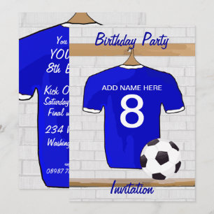 Blue White Football Soccer Jersey Birthday Party Kaart