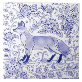 Blue White Fox Bird Woodland Farmhouse Rustic Art  Tegeltje