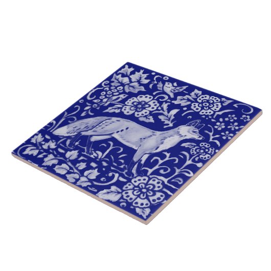 Blue White Fox Bird Woodland Farmhouse Rustic Art  Tegeltje (Zijkant)