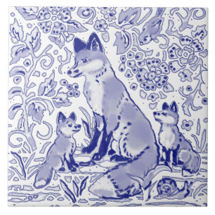 Blue White Fox Family Animal Art Farmhouse Land Tegeltje