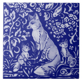 Blue White Fox Family Animal Farmhouse Rustic Art Tegeltje
