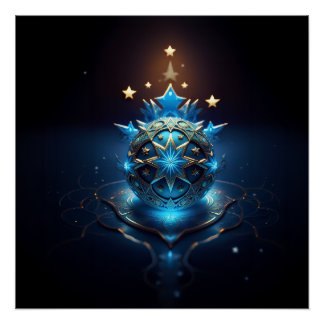 Blue White Fractal Design With Stars Perfect Poster