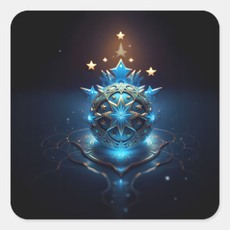 Blue White Fractal Design With Stars Vierkante Sticker