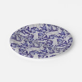 Blue White Fun Bunny Rabbit Tile Paisley Garden Papieren Bordje (Gekanteld)