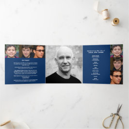 Blue White Funeral service mono aangepaste foto's Drieluik Programma