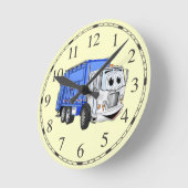 Blue White Garbage Truck Cartoon Ronde Klok (Hoek)