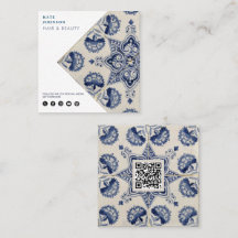  Blue White Geometric Flower QR Code