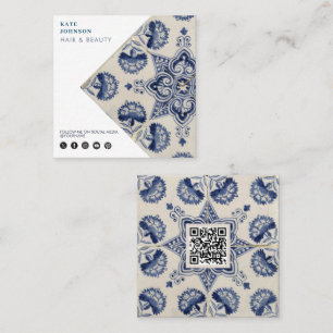  Blue White Geometric Flower QR Code Vierkante Visitekaartje