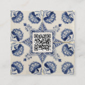  Blue White Geometric Flower QR Code Vierkante Visitekaartje (Achterkant)