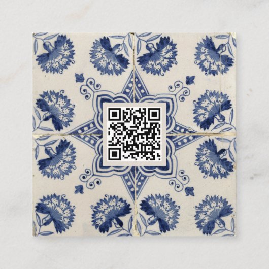 Blue White Geometric Flower QR Code Vierkante Visitekaartje (Achterkant)