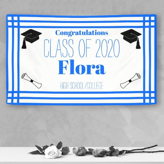 Blue White Geometric Graduation Party Spandoek