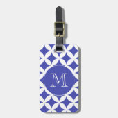 Blue White Geometric Pattern Custom Monogram Bagagelabel (Voorkant verticaal)