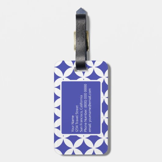 Blue White Geometric Pattern Custom Monogram Bagagelabel (Achterkant verticaal)