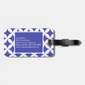 Blue White Geometric Pattern Custom Monogram Bagagelabel (Achterkant horizontaal)